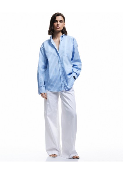 Klasik Yaka Uzun Kollu Oversize Poplin Gömlek fiyatları