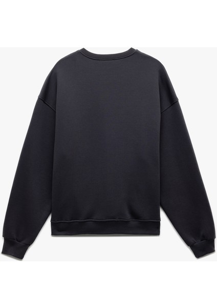 Şardonlu Uzun Kollu Bisiklet Yaka Baskılı Oversize Sweatshirt fırsatları