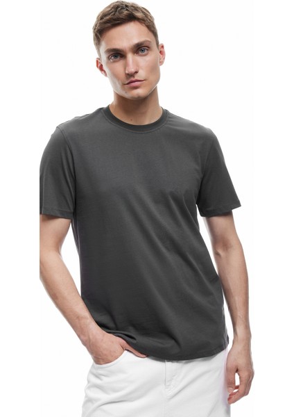 Pamuklu Kısa Kollu Bisiklet Yaka Erkek Basic Tişört