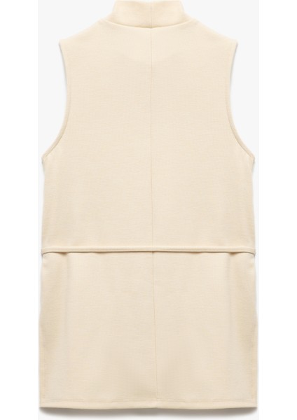 Metal Aksesuarlı Dik Yaka Kolsuz Kemerli Uzun Bluz fırsatları