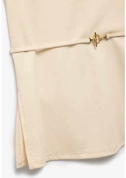 Metal Aksesuarlı Dik Yaka Kolsuz Kemerli Uzun Bluz indirimleri