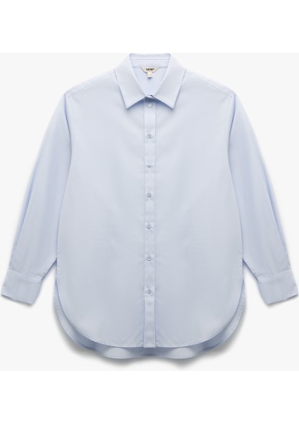 Rahat Kalıp Pamuklu Klasik Yaka Uzun Kollu Poplin Gömlek