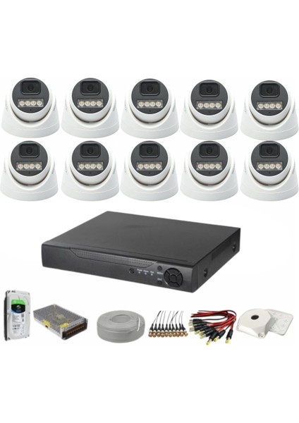 10'lu Dome Kamera Seti 2mp 3.6mm Full Color Serisi