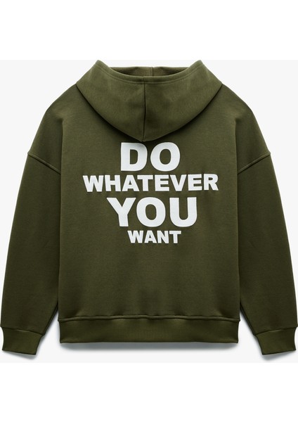 Şardonlu Kanguru Cepli Arkası Baskılı Fermuarlı Kapüşonlu Oversize Sweatshirt fırsatları