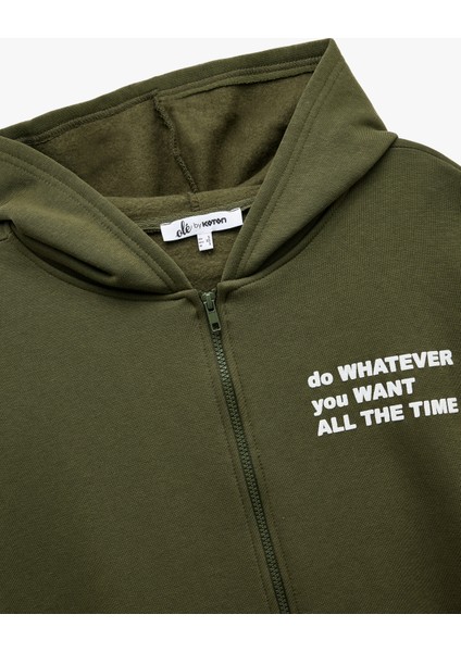 Şardonlu Kanguru Cepli Arkası Baskılı Fermuarlı Kapüşonlu Oversize Sweatshirt indirimleri