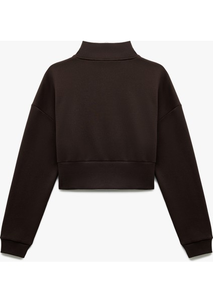 Pamuklu Yarım Fermuarlı Şardonlu Baskılı Crop Sweatshirt fırsatları