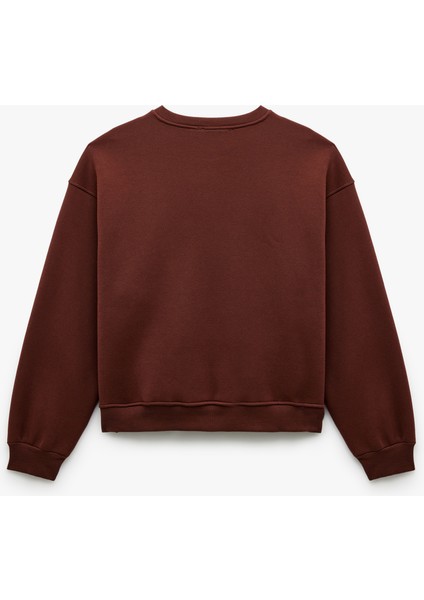 Ayıcık Nakışlı Şardonlu Uzun Kollu Bisiklet Yaka Oversize Sweatshirt fırsatları