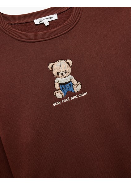 Ayıcık Nakışlı Şardonlu Uzun Kollu Bisiklet Yaka Oversize Sweatshirt indirimleri