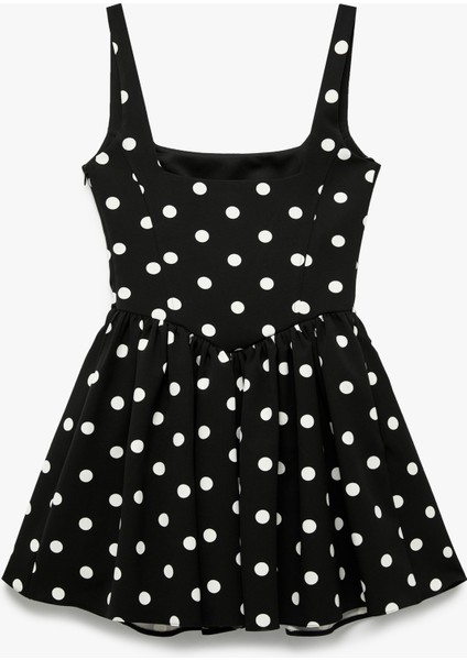 Kare Yaka Kolsuz Slim Fit Volanlı Puantiyeli Mini Abiye Elbise fırsatları