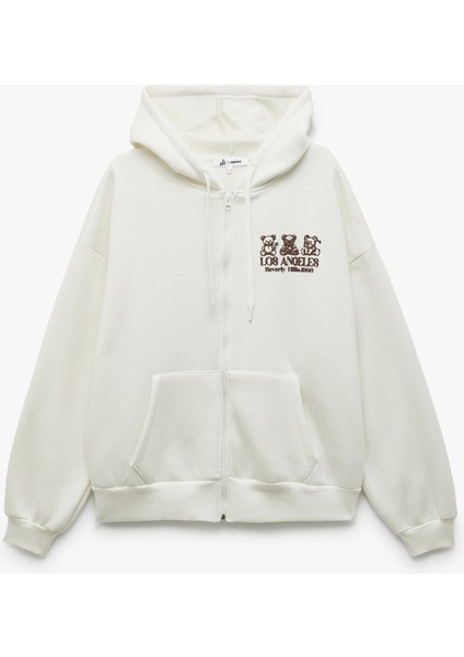 Kapüşonlu Fermuarlı Arkası Baskılı Cepli Şardonlu Oversize Sweatshirt fırsatları