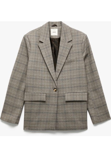 Kruvaze Cepli Uzun Kollu Ekose Oversize Blazer Ceket