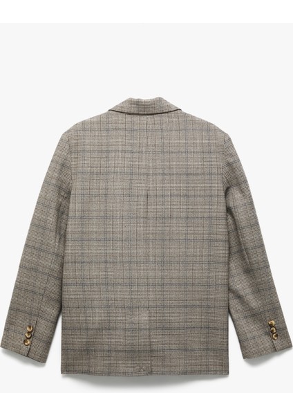 Kruvaze Cepli Uzun Kollu Ekose Oversize Blazer Ceket