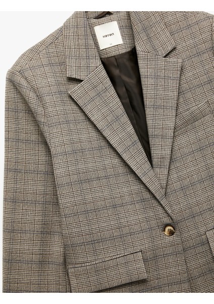 Kruvaze Cepli Uzun Kollu Ekose Oversize Blazer Ceket