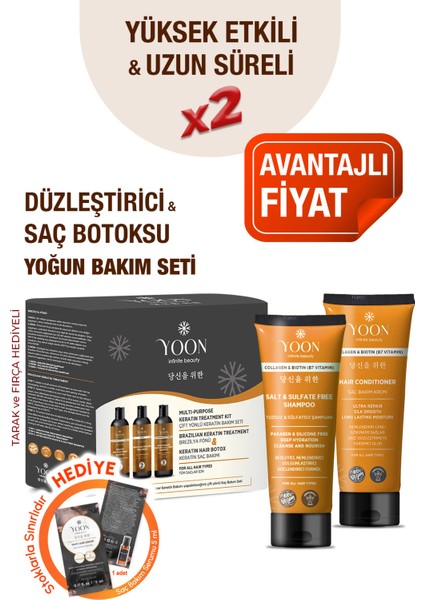 3'lü Uzun Süren Düzleştirici & Saç Botoxu Kiti, Tuzsuz Şampuan 250ML, Saç Kremi 200ML Saç Bakım Seti
