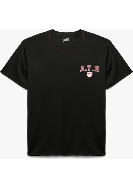 Kısa Kollu Regular Fit Bisiklet Yaka Baskılı Spor Tişört