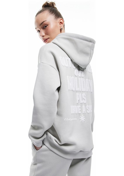 Pamuklu Şardonlu Arkası Baskılı Kapüşonlu Oversize Sweatshirt