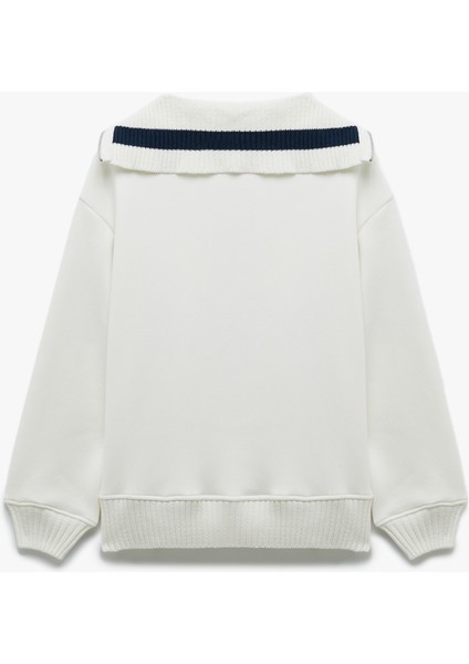 Şardonlu Yarım Fermuarlı Geniş Yaka Kolej Temalı Baskılı Sweatshirt fırsatları