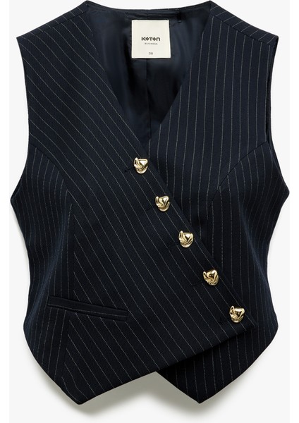 Kolsuz V Yaka Düğmeli Asimetrik Kesim Blazer Yelek modelleri