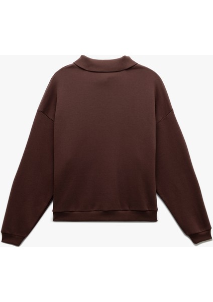 Şardonlu Uzun Kollu Yarım Fermuarlı Yaka Baskılı Oversize Sweatshirt fırsatları