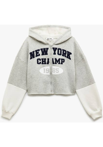 Şardonlu Uzun Kollu Fermuarlı Kapşonlu Crop Sweatshirt modelleri