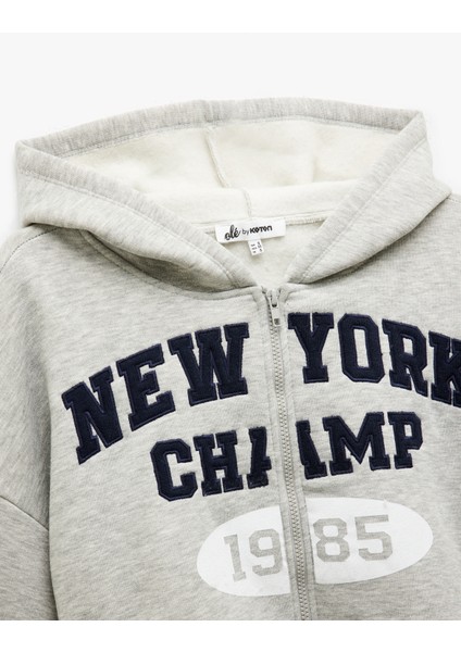 Şardonlu Uzun Kollu Fermuarlı Kapşonlu Crop Sweatshirt indirimleri