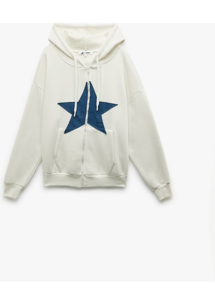Şardonlu Kapüşonlu Yıldız Aplikeli Fermuarlı Sweatshirt modelleri