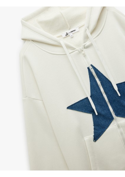 Şardonlu Kapüşonlu Yıldız Aplikeli Fermuarlı Sweatshirt indirimleri