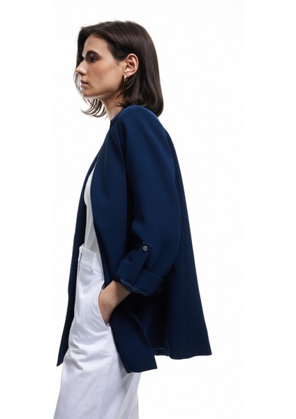 Şal Yaka Kıvırmalı 3/4 Kol Detaylı Cepli Oversize Blazer Ceket fiyatları
