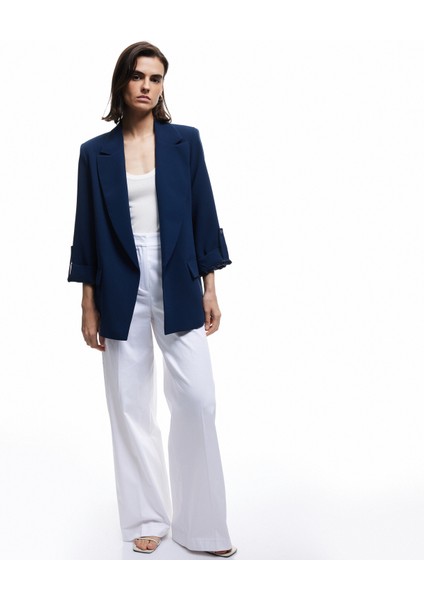 Şal Yaka Kıvırmalı 3/4 Kol Detaylı Cepli Oversize Blazer Ceket modelleri