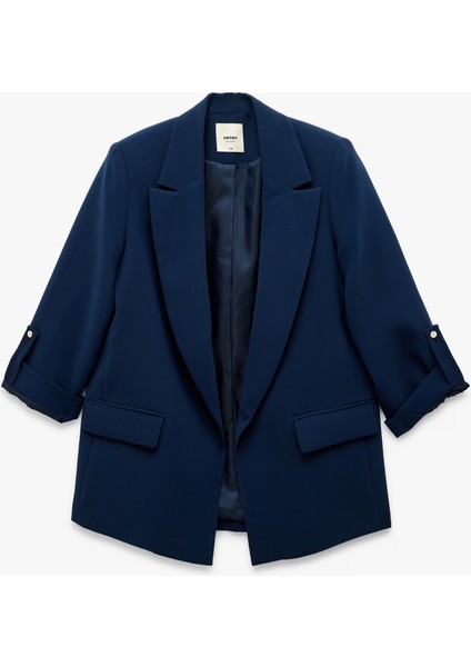 Şal Yaka Kıvırmalı 3/4 Kol Detaylı Cepli Oversize Blazer Ceket fırsatları