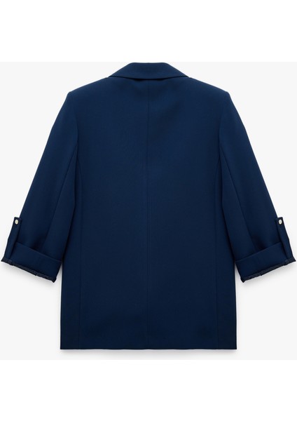 Şal Yaka Kıvırmalı 3/4 Kol Detaylı Cepli Oversize Blazer Ceket indirimleri