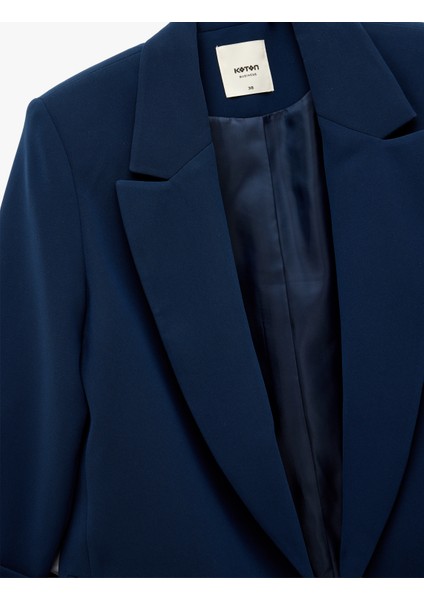 Şal Yaka Kıvırmalı 3/4 Kol Detaylı Cepli Oversize Blazer Ceket