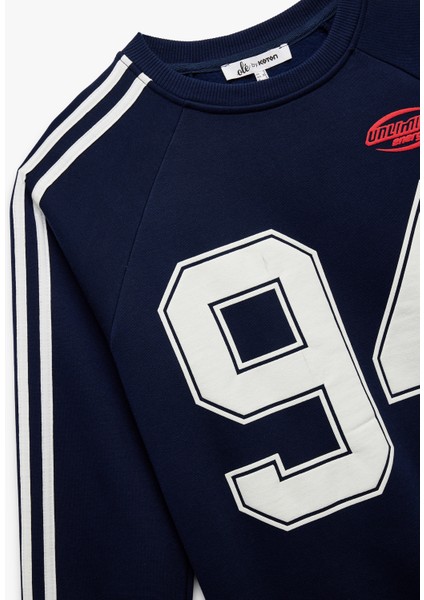 Pamuklu Şardonlu Biyeli Uzun Kollu Bisiklet Yaka Baskılı Sweatshirt indirimleri