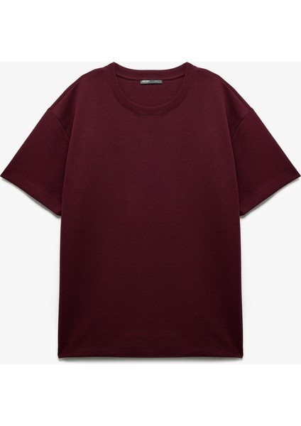 Pamuklu Kısa Kollu Pike Kumaş Bisiklet Yaka Basic Oversize Tişört