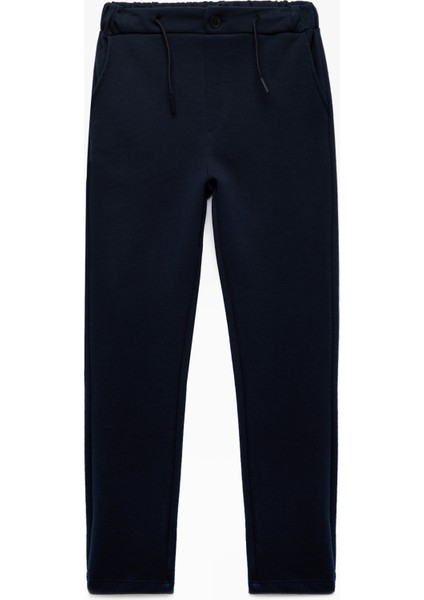 Fermuarlı Beli Bağcıklı Pamuklu Şardonlu Pantolon Görünümlü Eşofman Altıtı