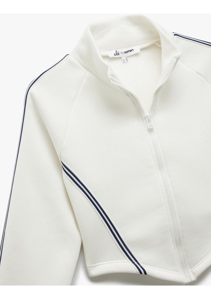 Şerit Detaylı Dik Yaka Üç Iplik Şardonlu Fermuarlı Crop Sweatshirt indirimleri