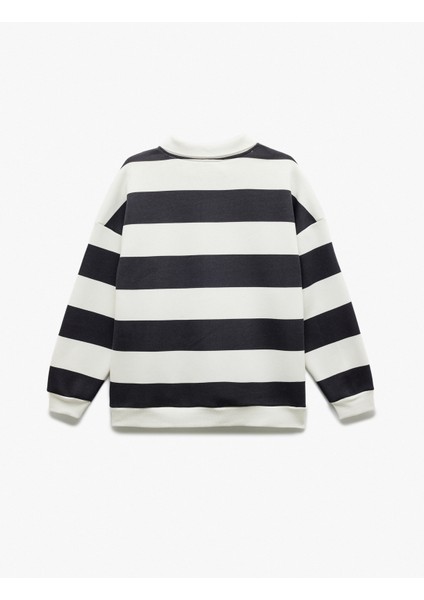 Çizgili Oversize Şardonlu Polo Yaka Sweatshirt fırsatları