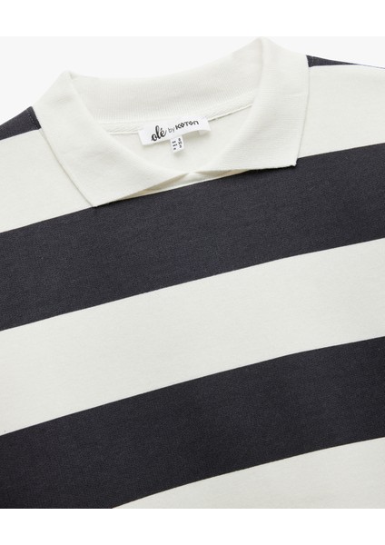 Çizgili Oversize Şardonlu Polo Yaka Sweatshirt indirimleri