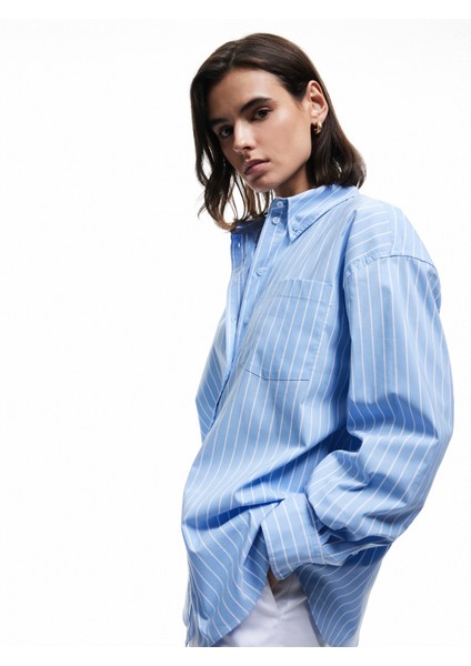 Klasik Yaka Uzun Kollu Oversize Poplin Gömlek