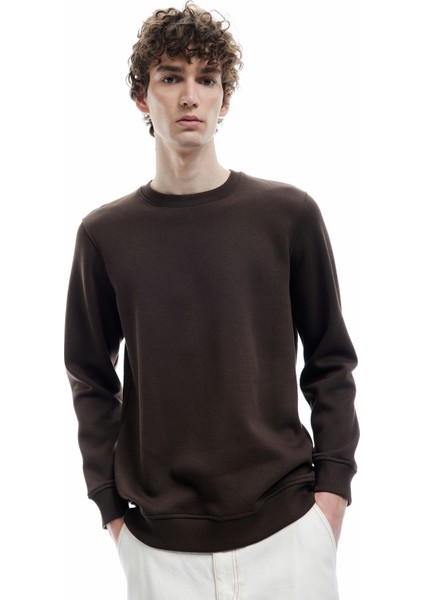 Pamuklu Uzun Kollu Bisiklet Yaka Erkek Basic Sweatshirt