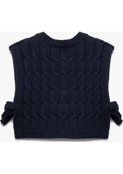 Bisiklet Yaka Kolsuz Saç Örgü Dokulu Fiyonklu Crop Triko Süveter fiyatları