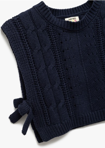 Bisiklet Yaka Kolsuz Saç Örgü Dokulu Fiyonklu Crop Triko Süveter modelleri