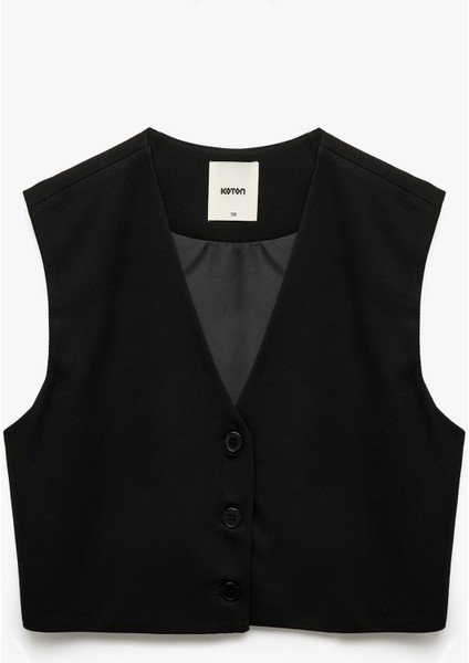 Düğmeli V Yaka Kolsuz Crop Blazer Yelek modelleri
