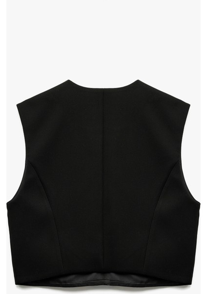 Düğmeli V Yaka Kolsuz Crop Blazer Yelek fırsatları