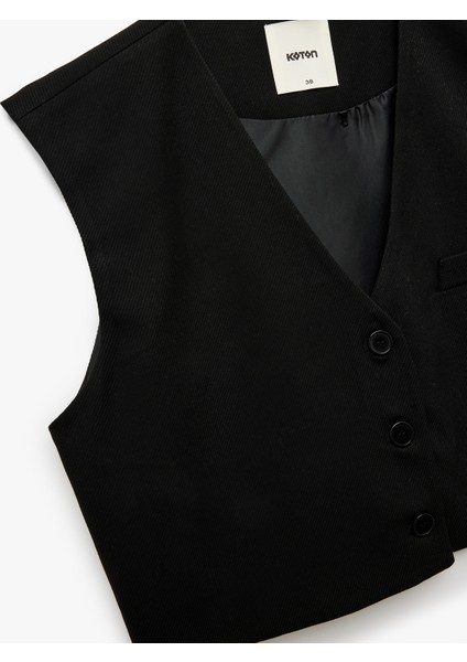 Düğmeli V Yaka Kolsuz Crop Blazer Yelek indirimleri