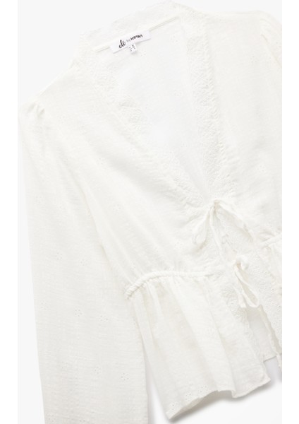 Uzun Kollu V Yaka Viskon Karışımlı Bağcıklı Fisto Bluz indirimleri