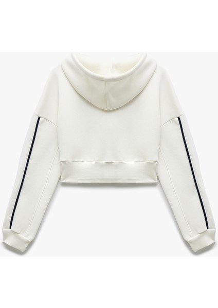 Şardonlu Fermuarlı Korse Detaylı Baskılı Kapüşonlu Sweatshirt fırsatları