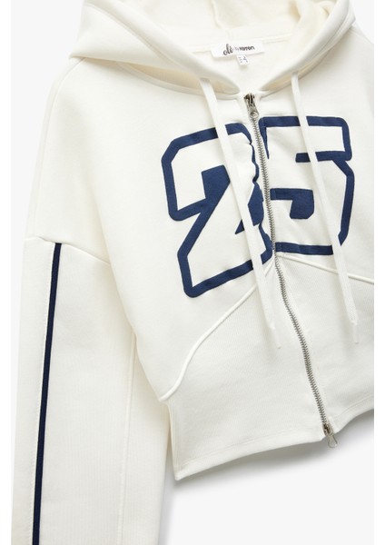 Şardonlu Fermuarlı Korse Detaylı Baskılı Kapüşonlu Sweatshirt indirimleri