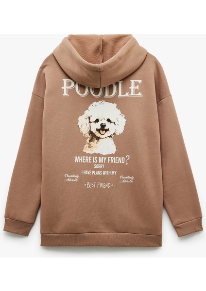 Şardonlu Uzun Kollu Kanguru Cepli Kapüşonlu Arkası Baskılı Oversize Sweatshirt indirimleri