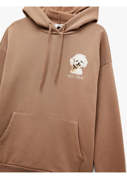 Şardonlu Uzun Kollu Kanguru Cepli Kapüşonlu Arkası Baskılı Oversize Sweatshirt